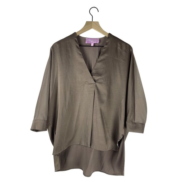 Sincerely Ours Tops - Sincerely Ours Sabine Batwing Satin Pleated Blouse Womens Small Brown Clean Girl